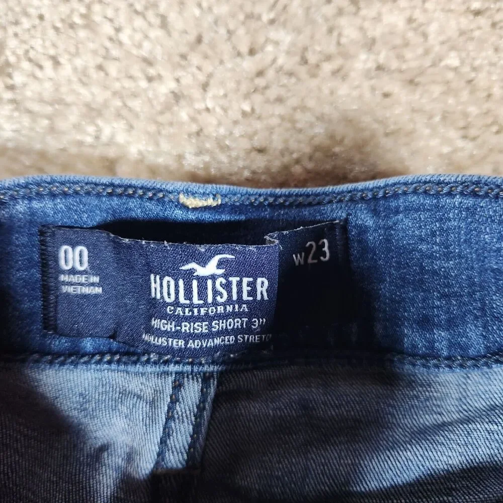 HOLLISTER Short Denim Women's Cuffed Blue Sz 00 W23 High Rise Stretch #396